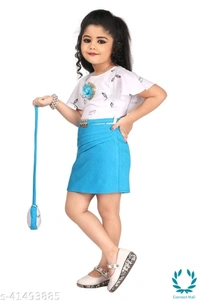 Linotex Bodycon Girls dress and Bags Combo - 2-3 Years, SkyBlue, Cotton, Printed, Pack Of:1